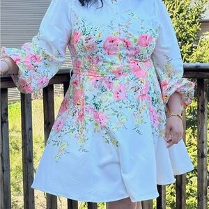 SHEIN White Floral Long Sleeve Dress